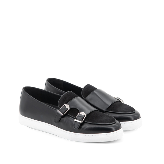 Leather Double Monk Belgian Low Sneakers │ Black
