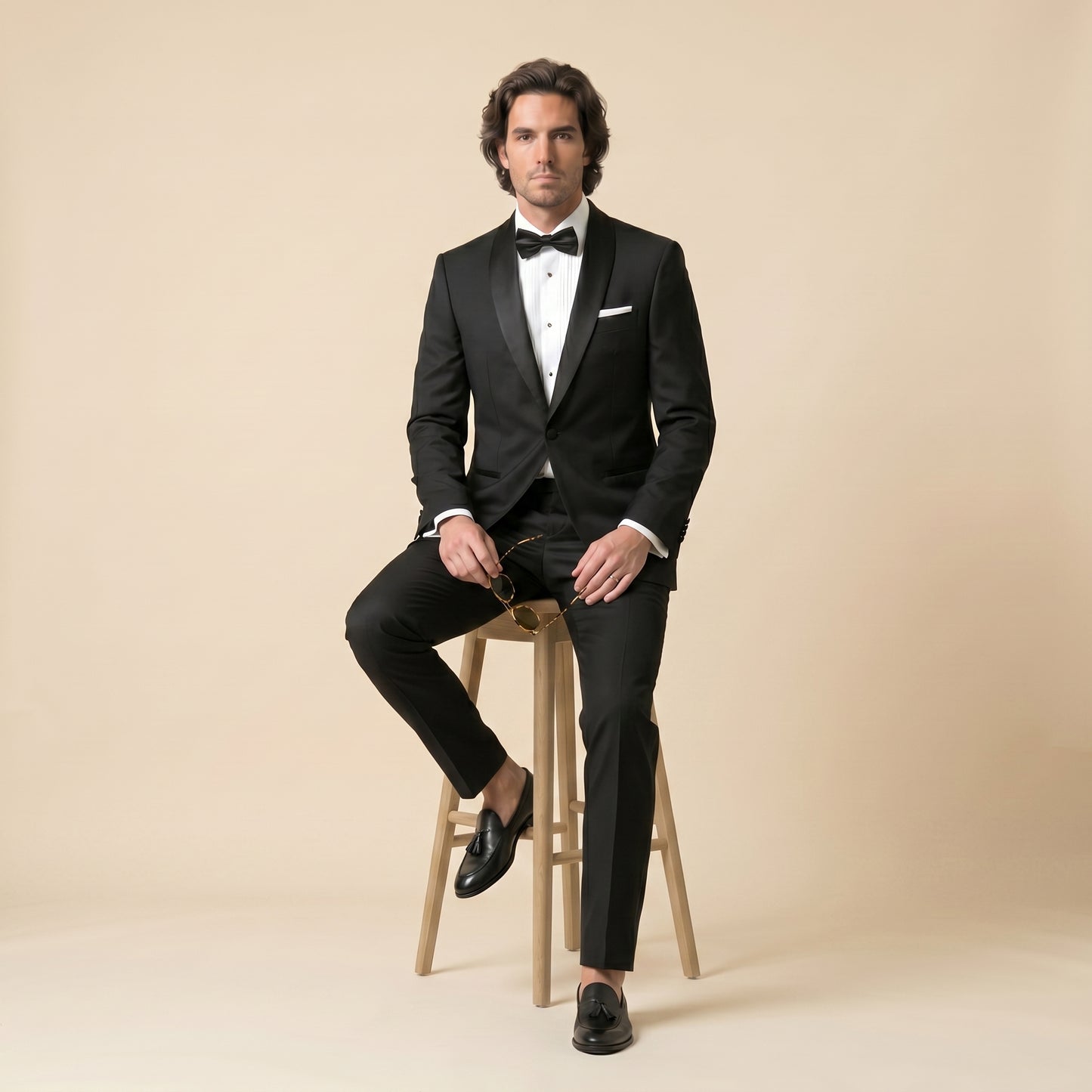 Peak Satin Lapel, Black, Dinner Jacket Tuxedo, Wool & Silk, Zignone