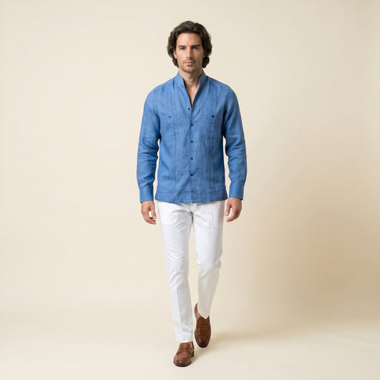 Cuban Shirt, Linen Intense Blue, Pure Linen