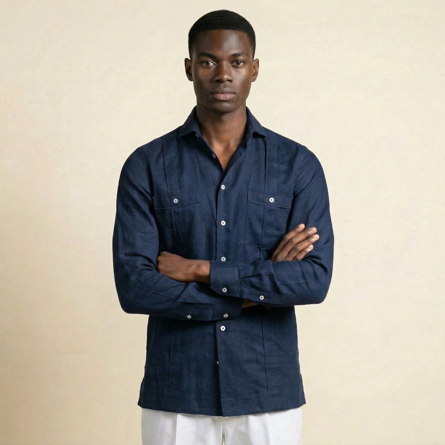 Cuban Shirt, Navy, Pure Linen