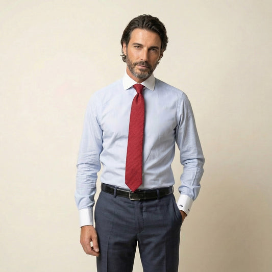 Shirt, Light Blue Striped Poplin, Pure Cotton, Thomas Mason