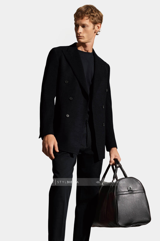 Double Breasted, Peak Lapel, Black, Jersey, Expedition, Stylbiella, Jacket Only