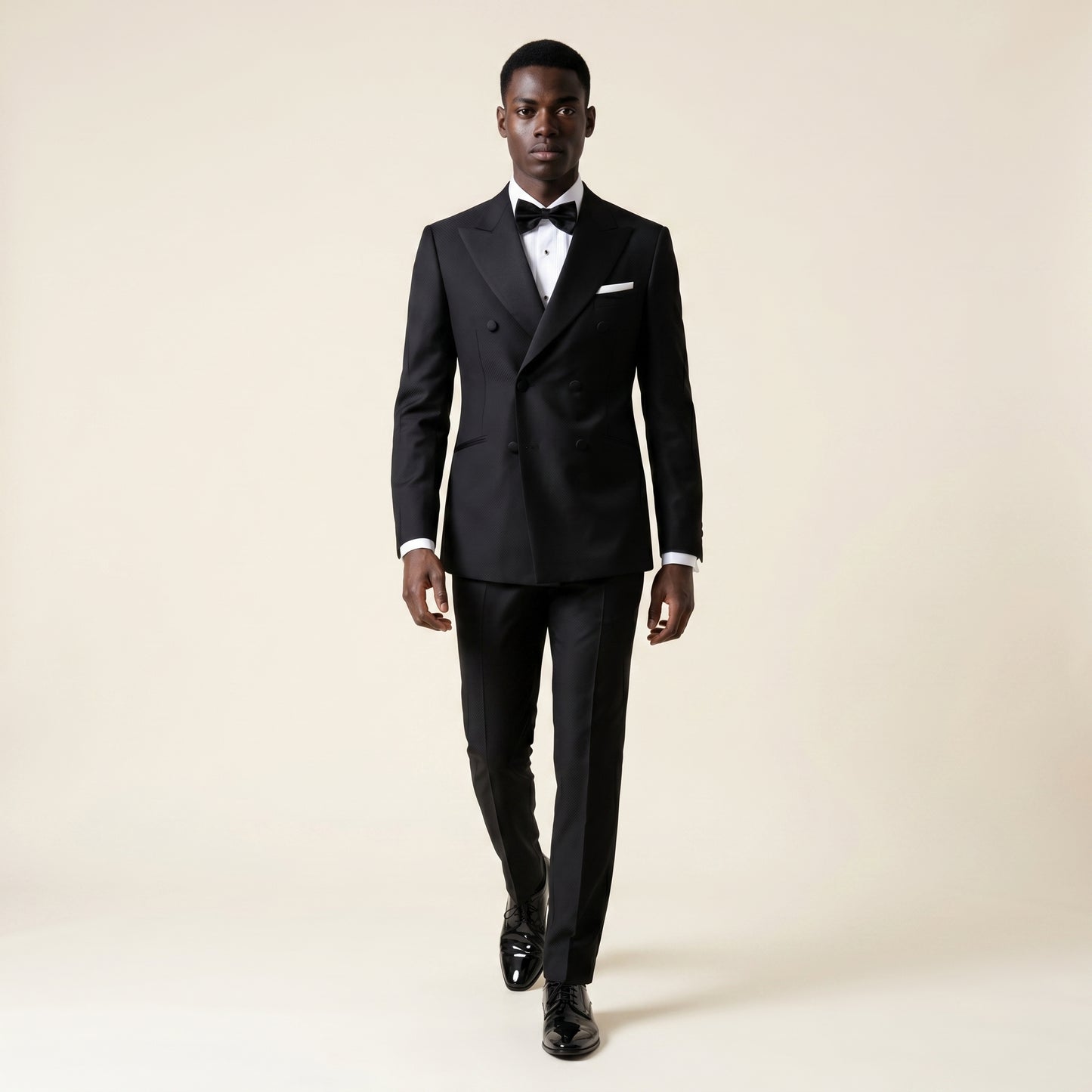 Peak Satin Lapel, Double Breasted 6 on 2, Black, Tuxedo 2 pcs, Wool & Silk, Zignone