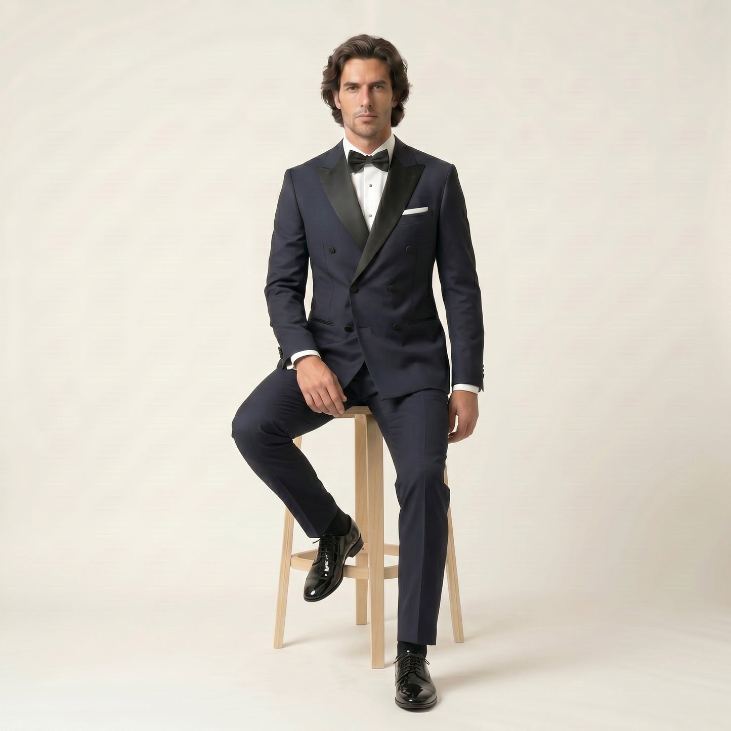 Peak Satin Lapel, Double Breasted 6 on 2, Tuxedo, Royal Blue, Pure Wool, Drago