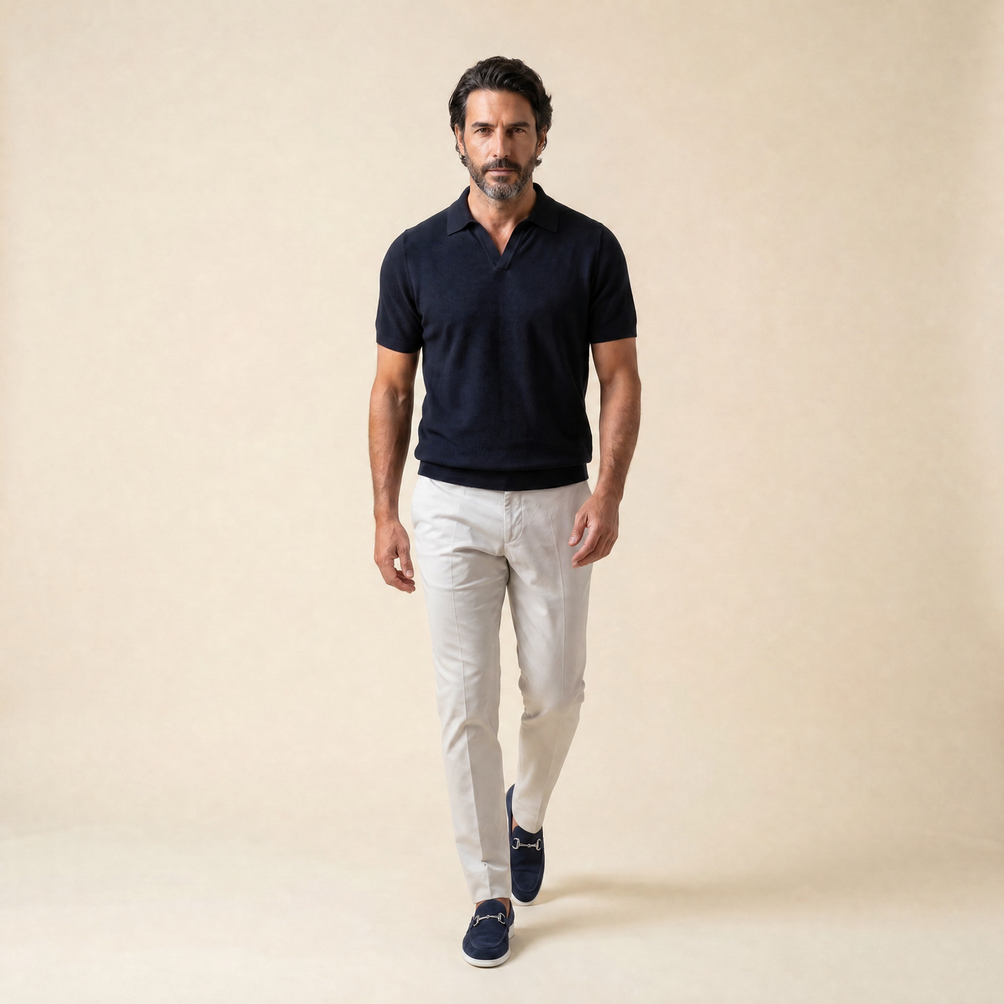 Buttonless Polo Cotton Crepe │ Navy