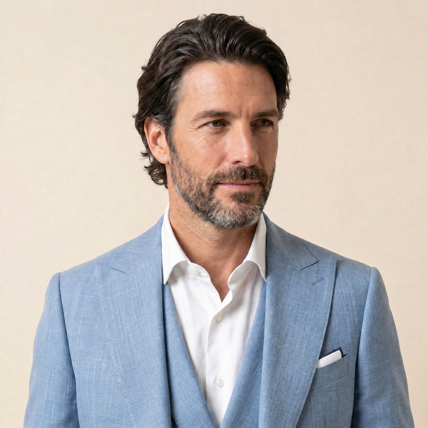 Double Breasted 6 on 2, 2 pcs Suit, Sky Blue, Pure Wool Super 130's, Drago