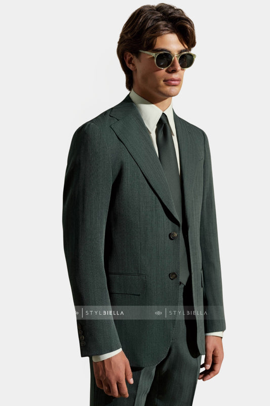 Notch Lapel, Forest Chevron Suit