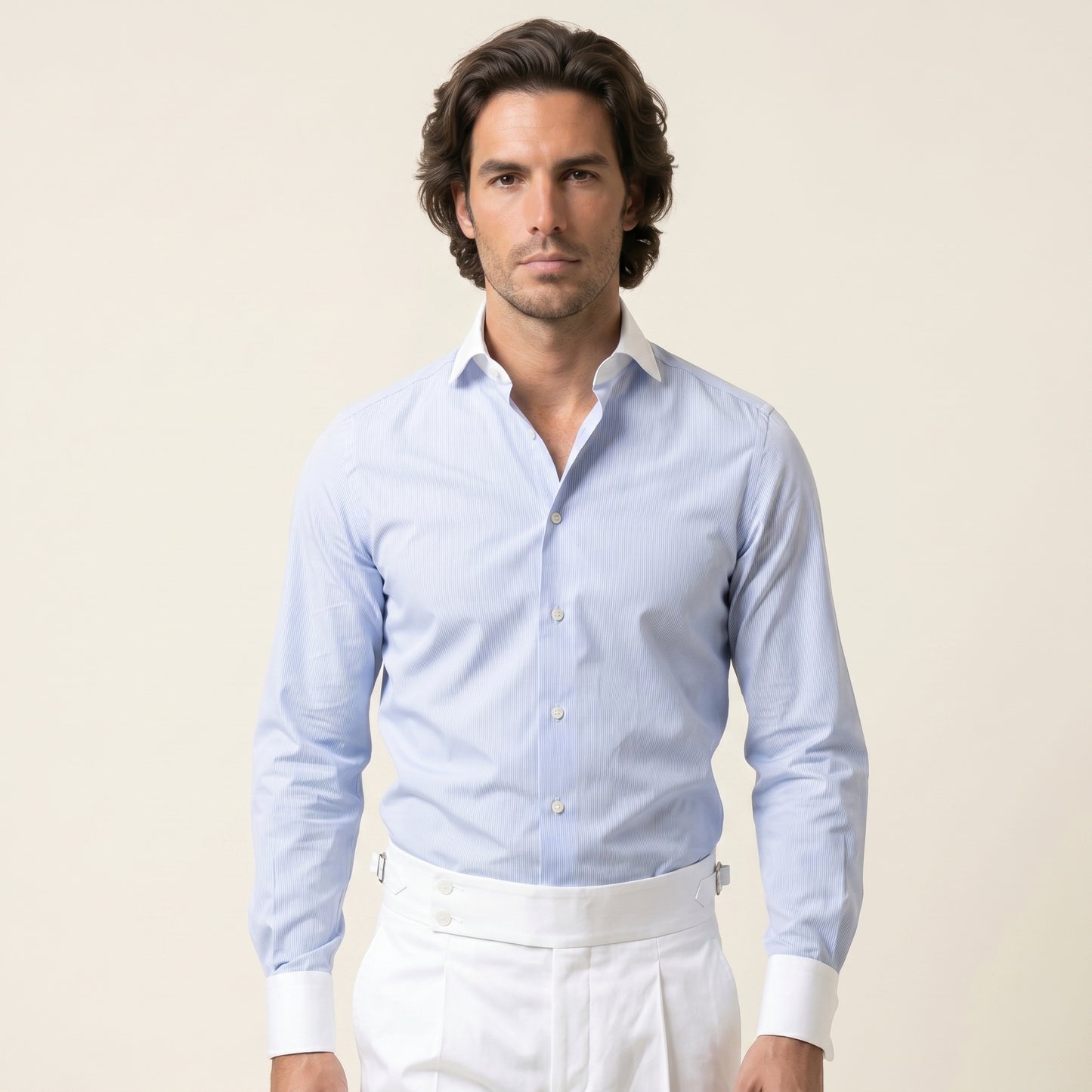 Shirt, Light Blue Stripe Poplin, Pure Cotton, Thomas Mason