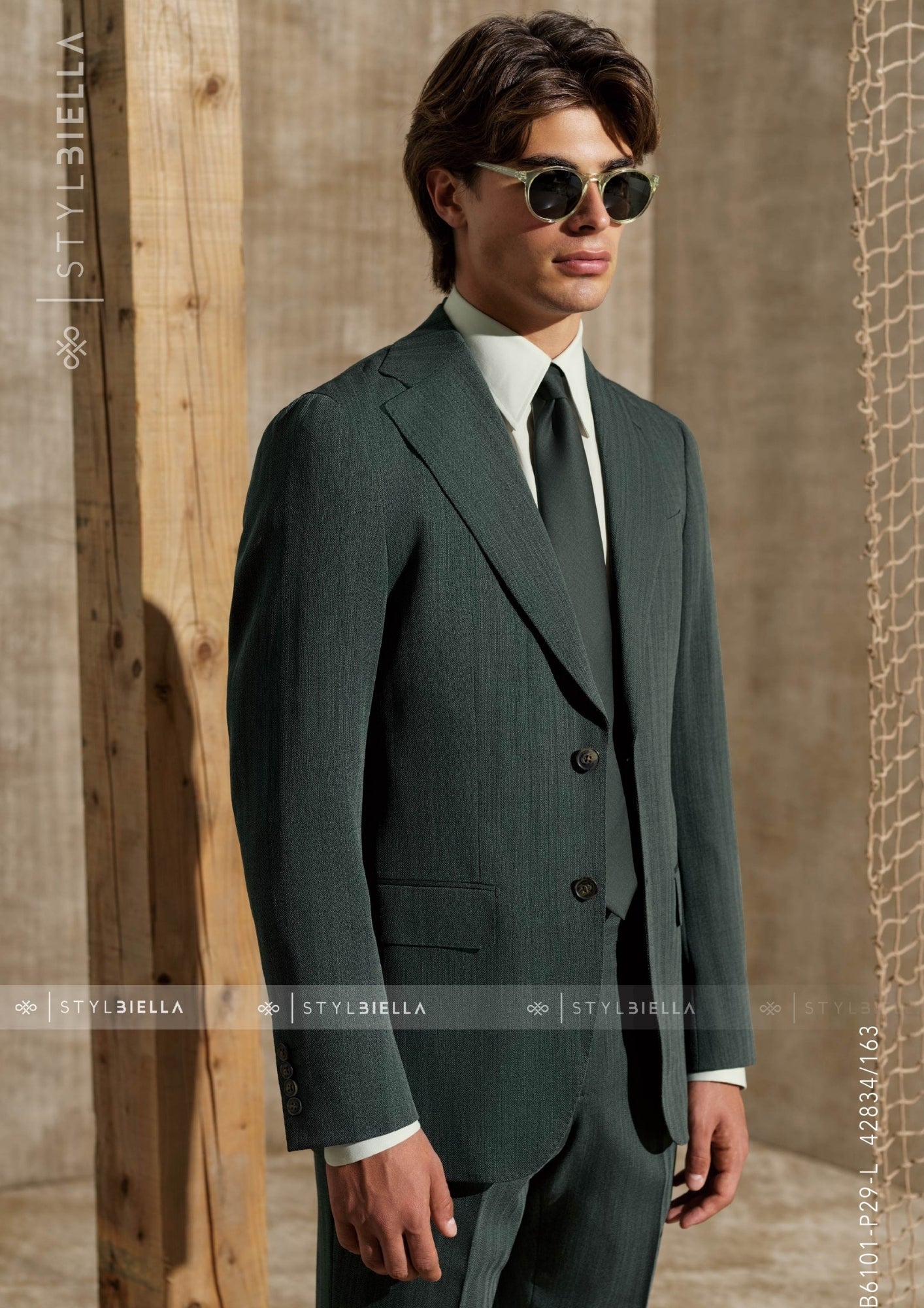 Notch Lapel, 2 pcs Suit, Forest Herringbone, Wool & Polyamide, Stylbiella