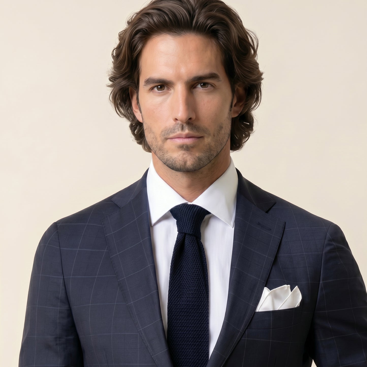 Notch Lapel, Navy Windowpane Suit 2 pcs, Super 170'S, Loro Piana Tasmanian