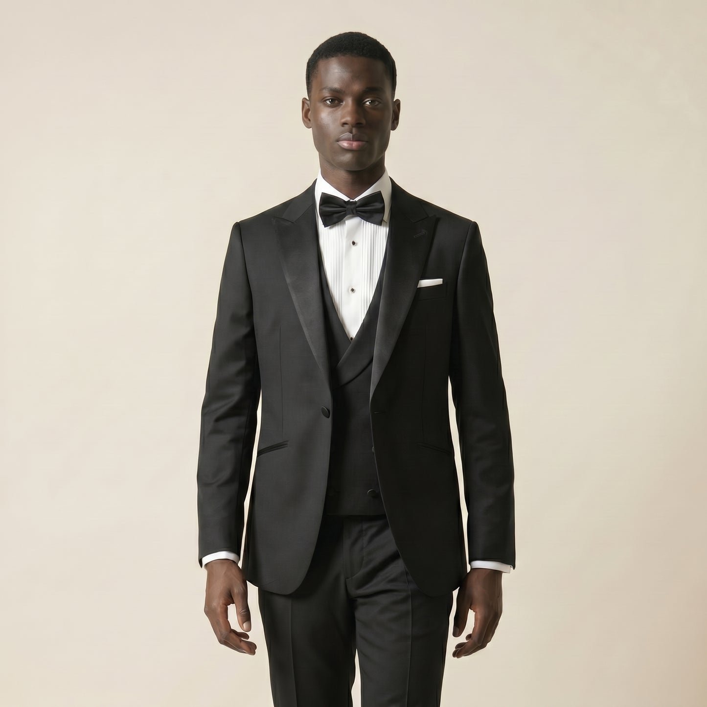 Peak Satin Lapel, Black, 2 pcs Tuxedo, Wool and Silk, Zignone