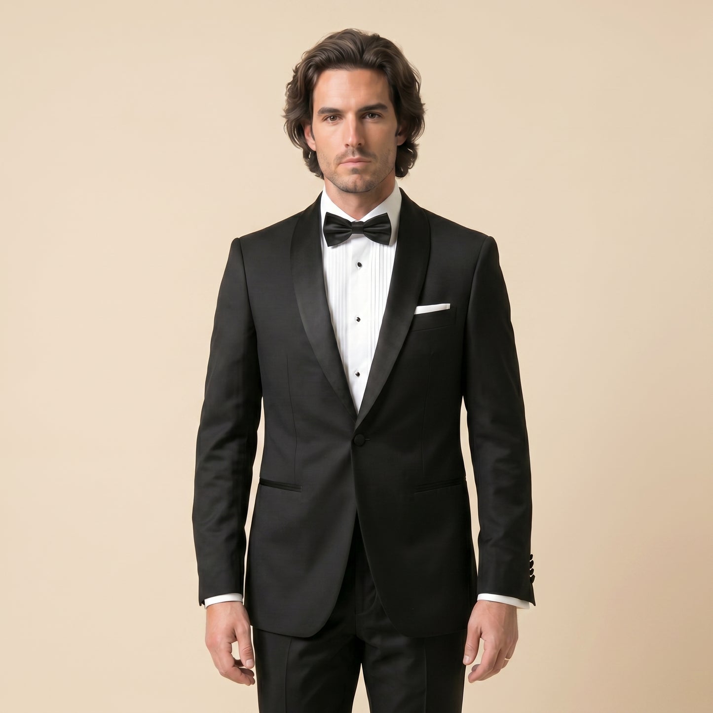 Peak Satin Lapel, Black, Dinner Jacket Tuxedo, Wool & Silk, Zignone