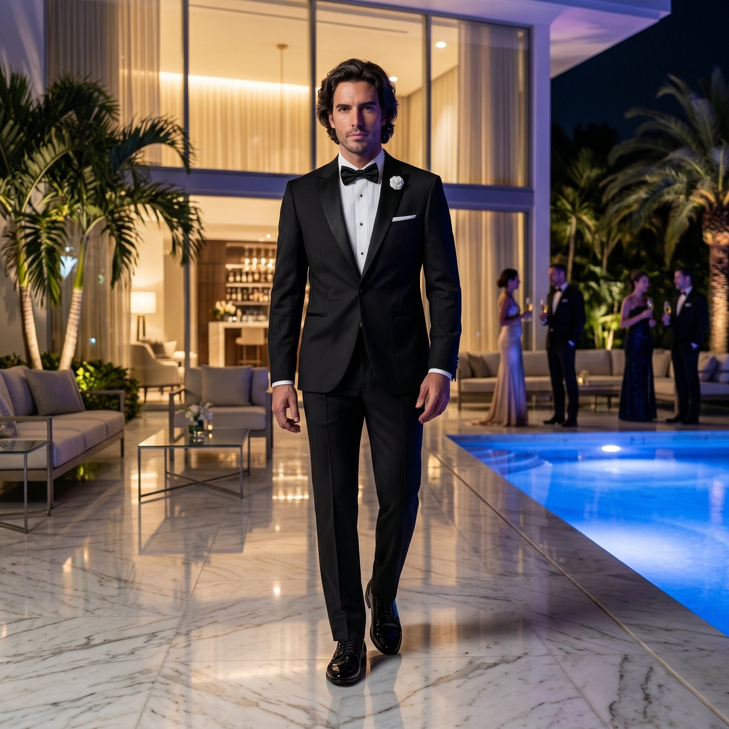 Peak Satin Lapel, Black, Tuxedo 2 PCS, Wool & Silk, Zignone