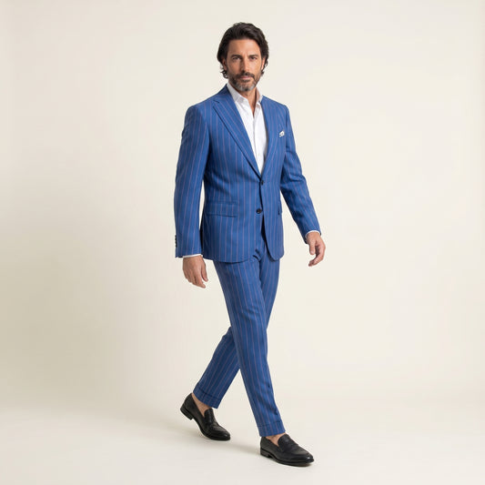 Notch Lapel, 2 pcs Suit, Electric Blue & Pink Stripes, Pure Wool, Ariston