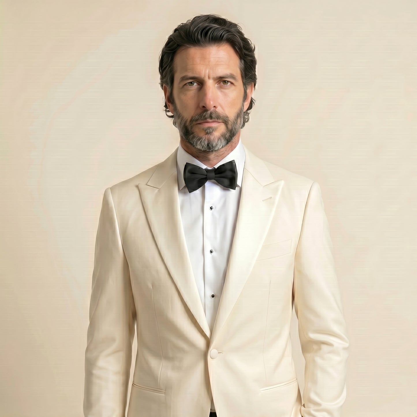 Peak Satin Lapel, Off white, Tuxedo Dinner Jacket, Pure Wool, Vitale Barberis