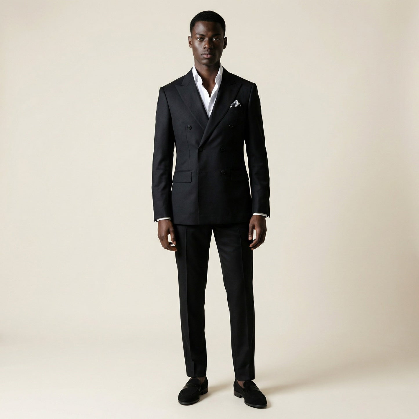 Double Breasted 6 on 2, 2 pcs Suit, Black, Wool & Mohair, Vitale Barberis
