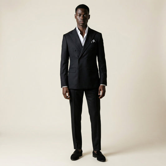 Double Breasted 6 on 2, 2 pcs Suit, Black, Wool & Mohair, Vitale Barberis