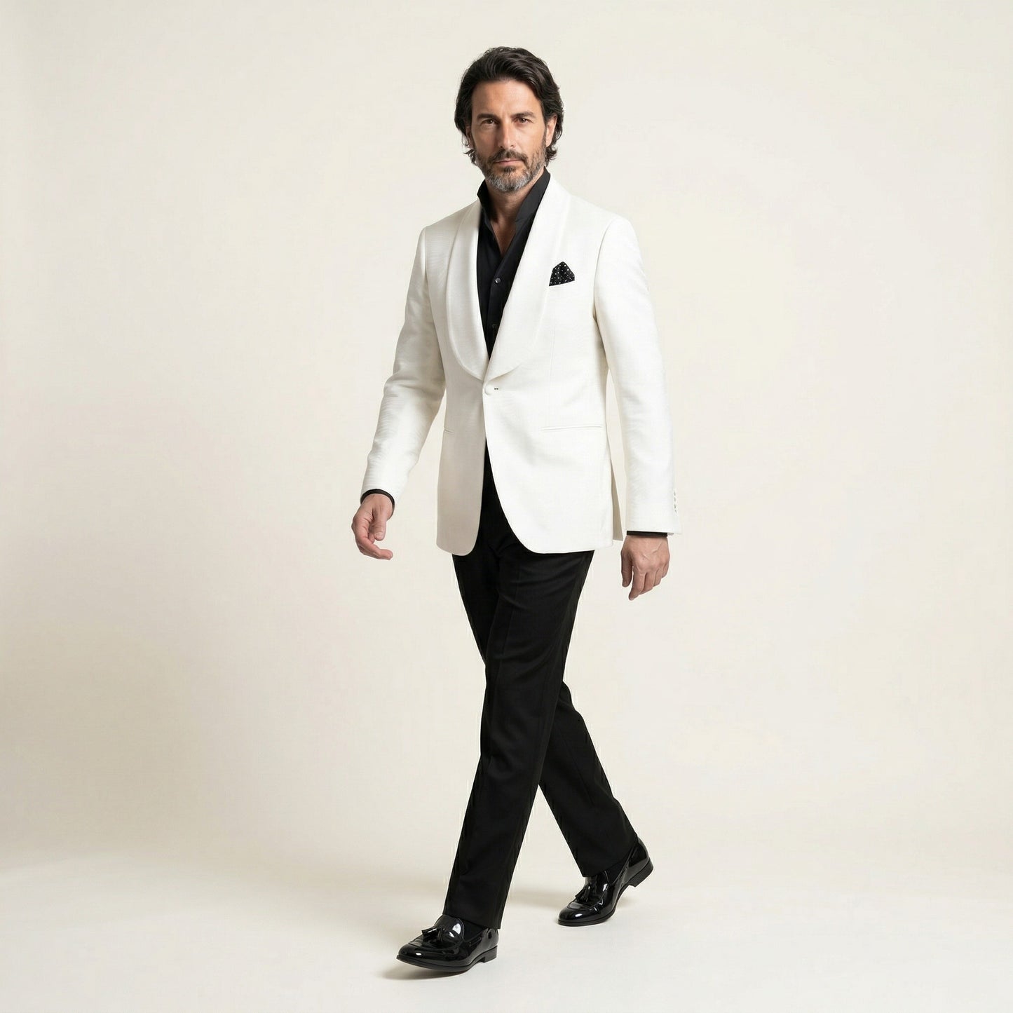 Shawl Lapel, Off White, Tuxedo Dinner Jacket, Pure Wool, Super 130's, Drago