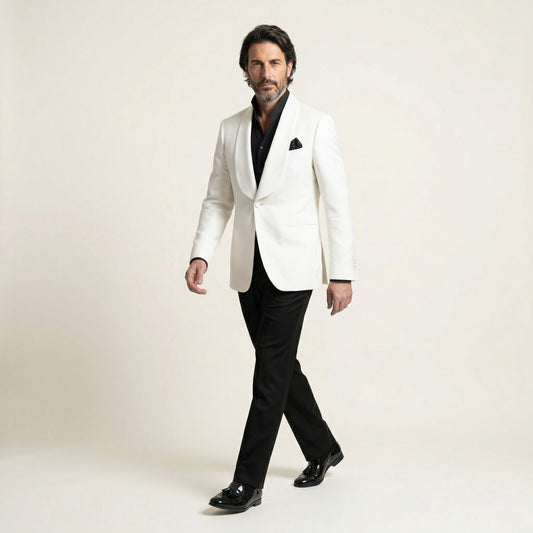 Shawl Lapel, Off White, Tuxedo Dinner Jacket, Pure Wool, Super 130's, Drago