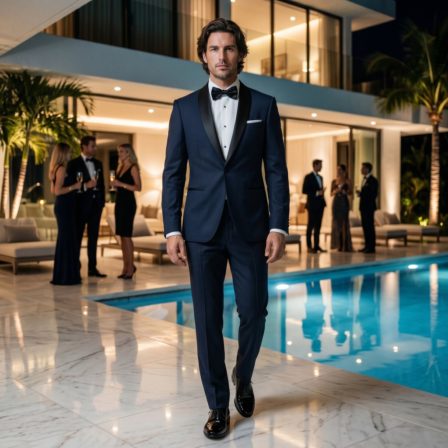 Shawl Satin Lapel, Navy, Tuxedo 2 pcs, Wool & Polyamide, Carreman