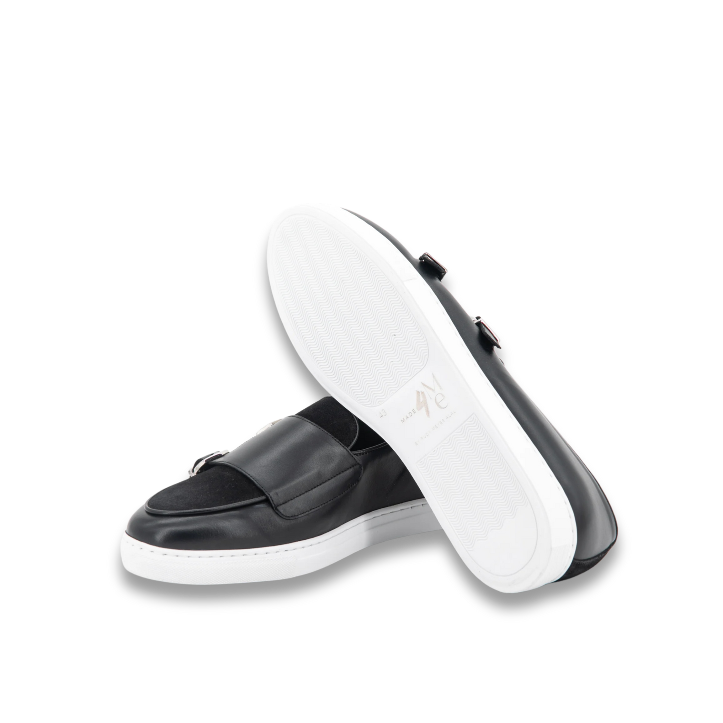 Leather Double Monk Belgian Low Sneakers │ Black