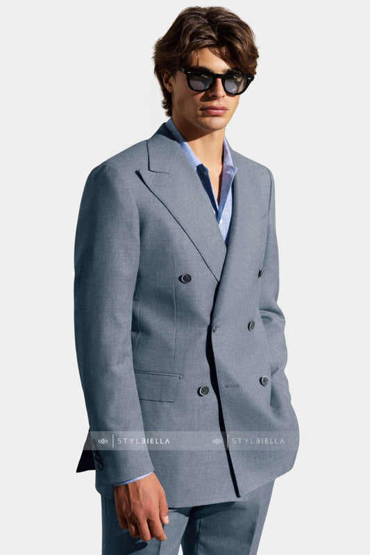 Peak Lapel Double Breasted 6 on 4, Dusty Blue Suit