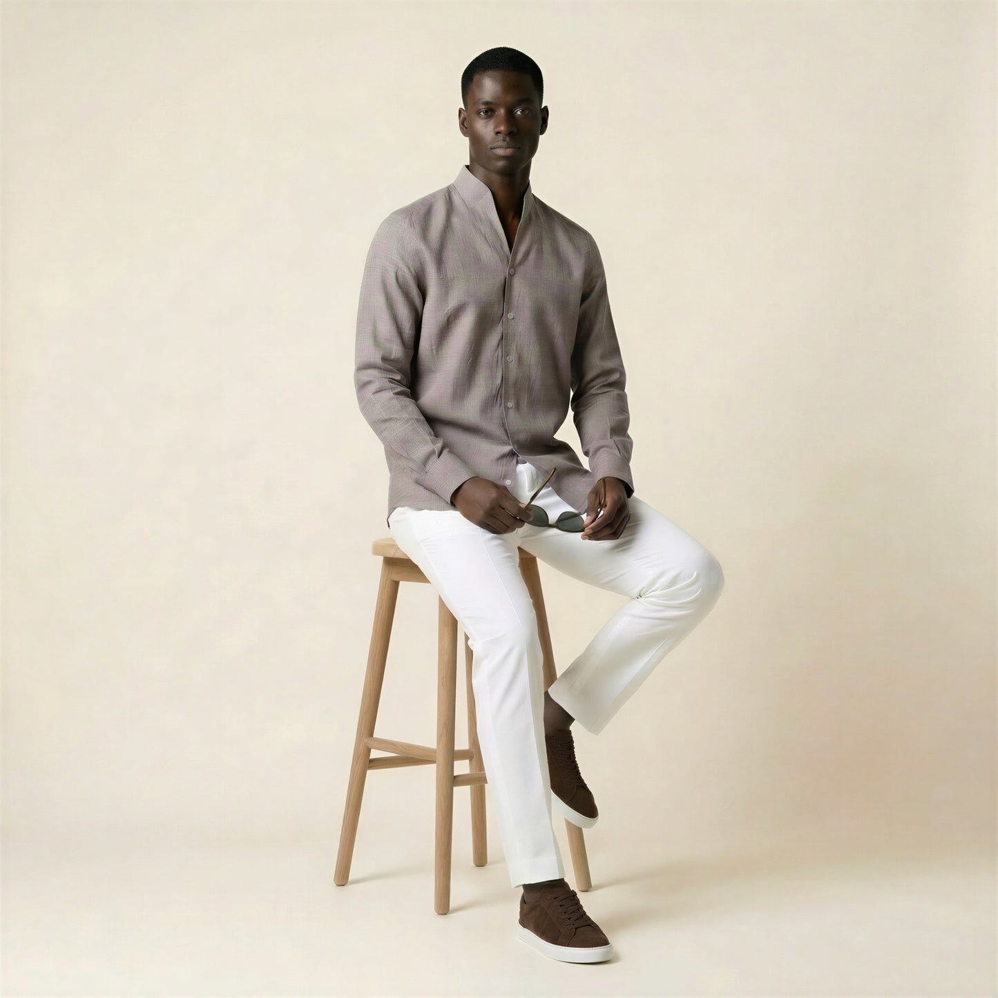 Trouser, Power Stretch, White, Pure Linen, Brisbane Moss