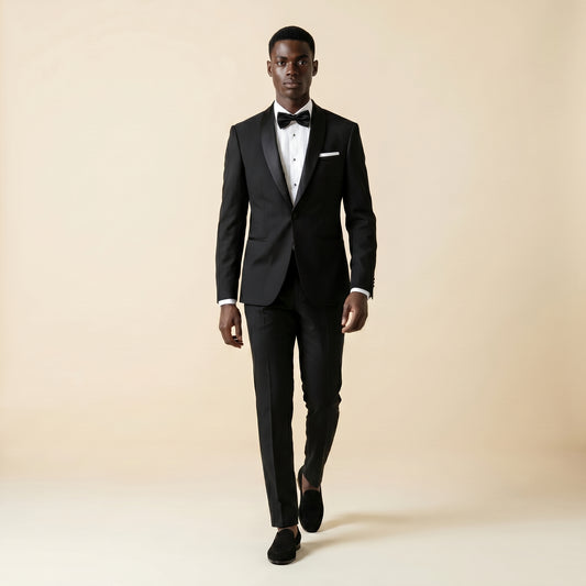 Shawl Satin Lapel, Black, Tuxedo 2 pcs, Wool & Silk, Zignone