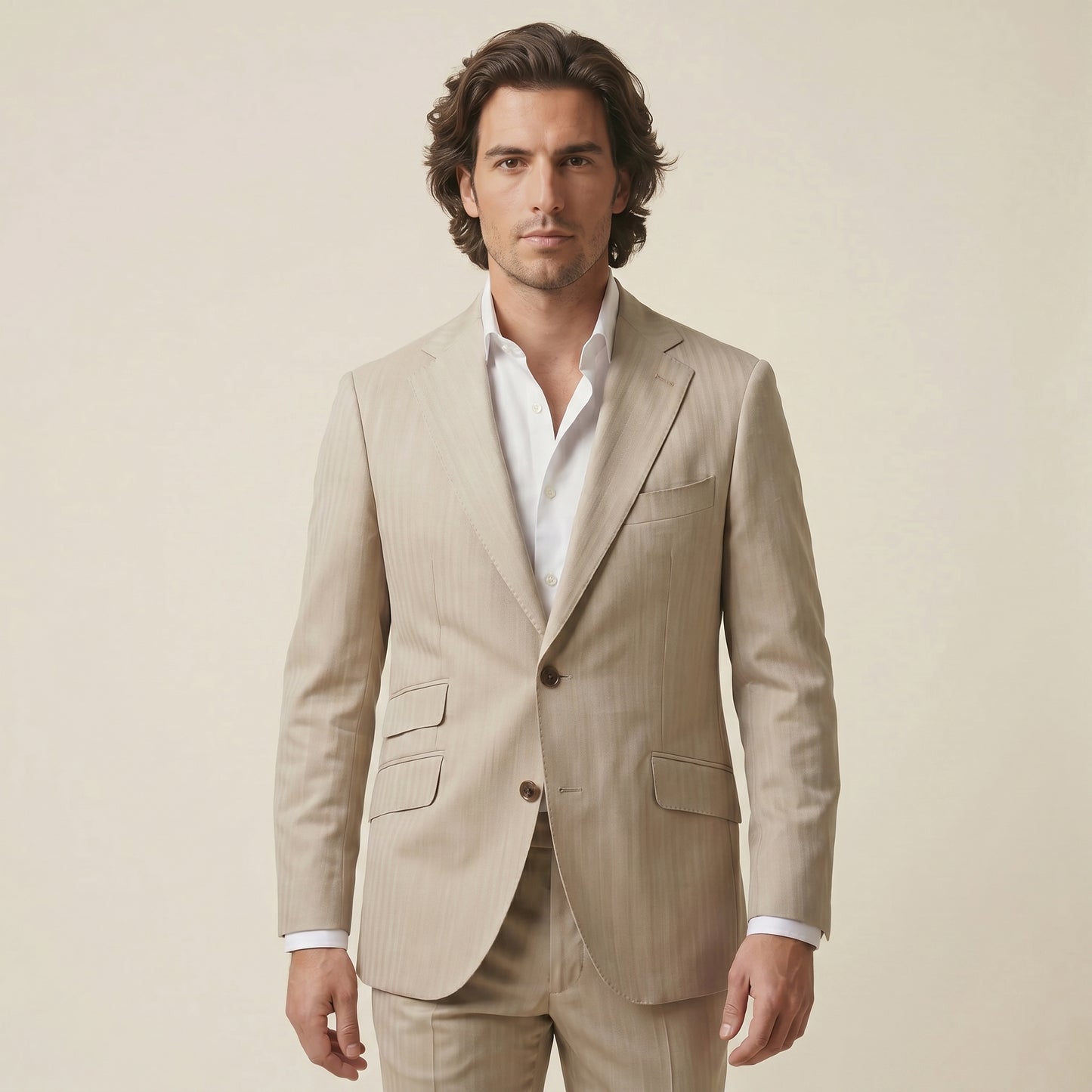 Notch Lapel, 2 pcs Suit, Beige, Pure Wool, Vitale Barberis
