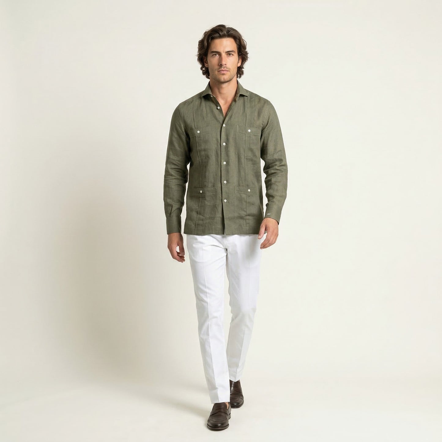 Cuban Shirt, Green, Pure Linen