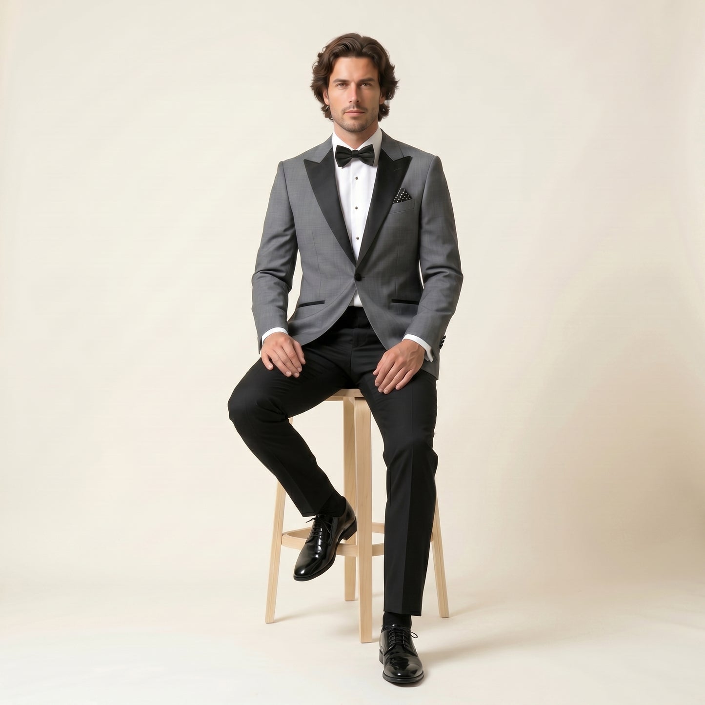 Peak Satin Lapel, Light Grey, Tuxedo Jacket, Pure Wool, Vitale Barberis