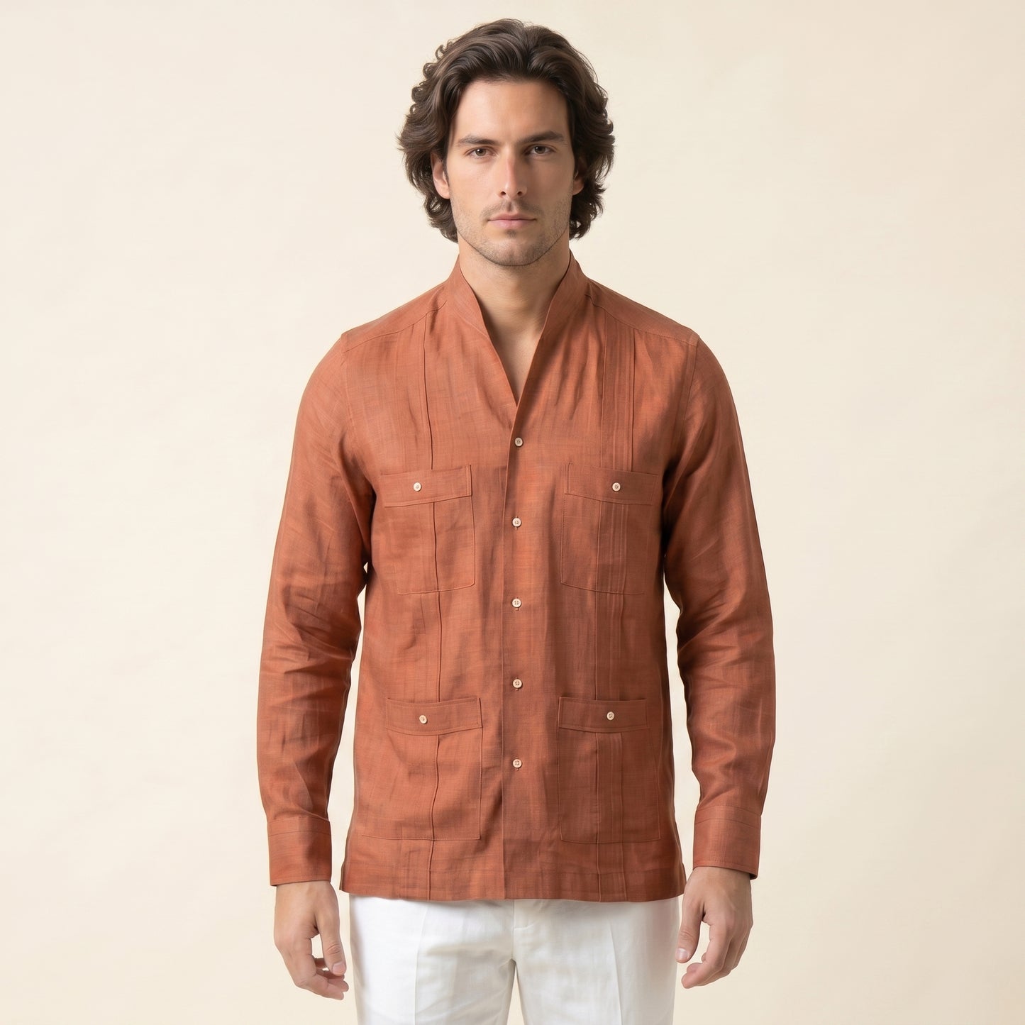 Cuban Shirt, Brown, Pure Linen, Canclini