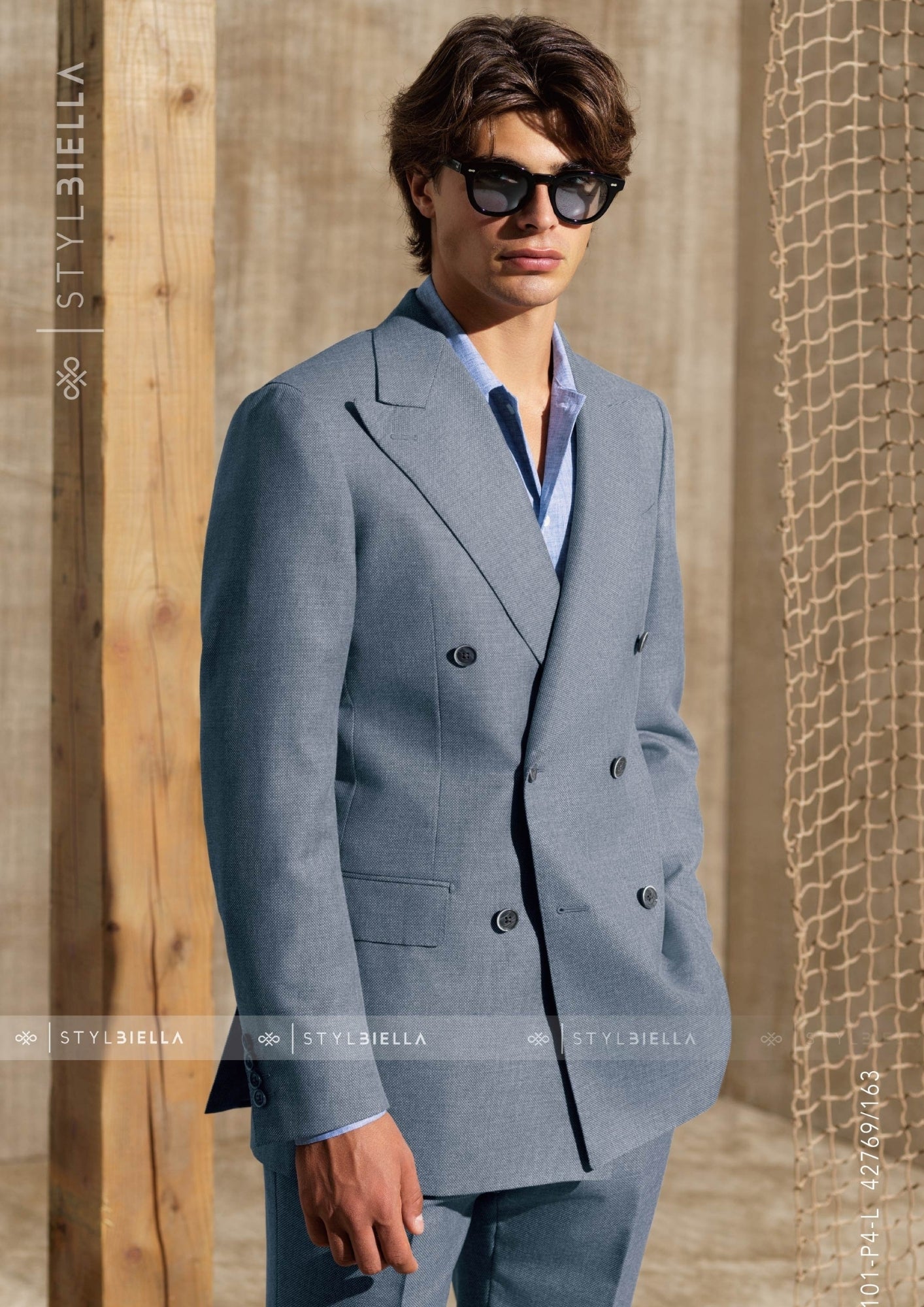 Peak Lapel Double Breasted 6 on 2, Dusty Blue Suit, Stylbiella