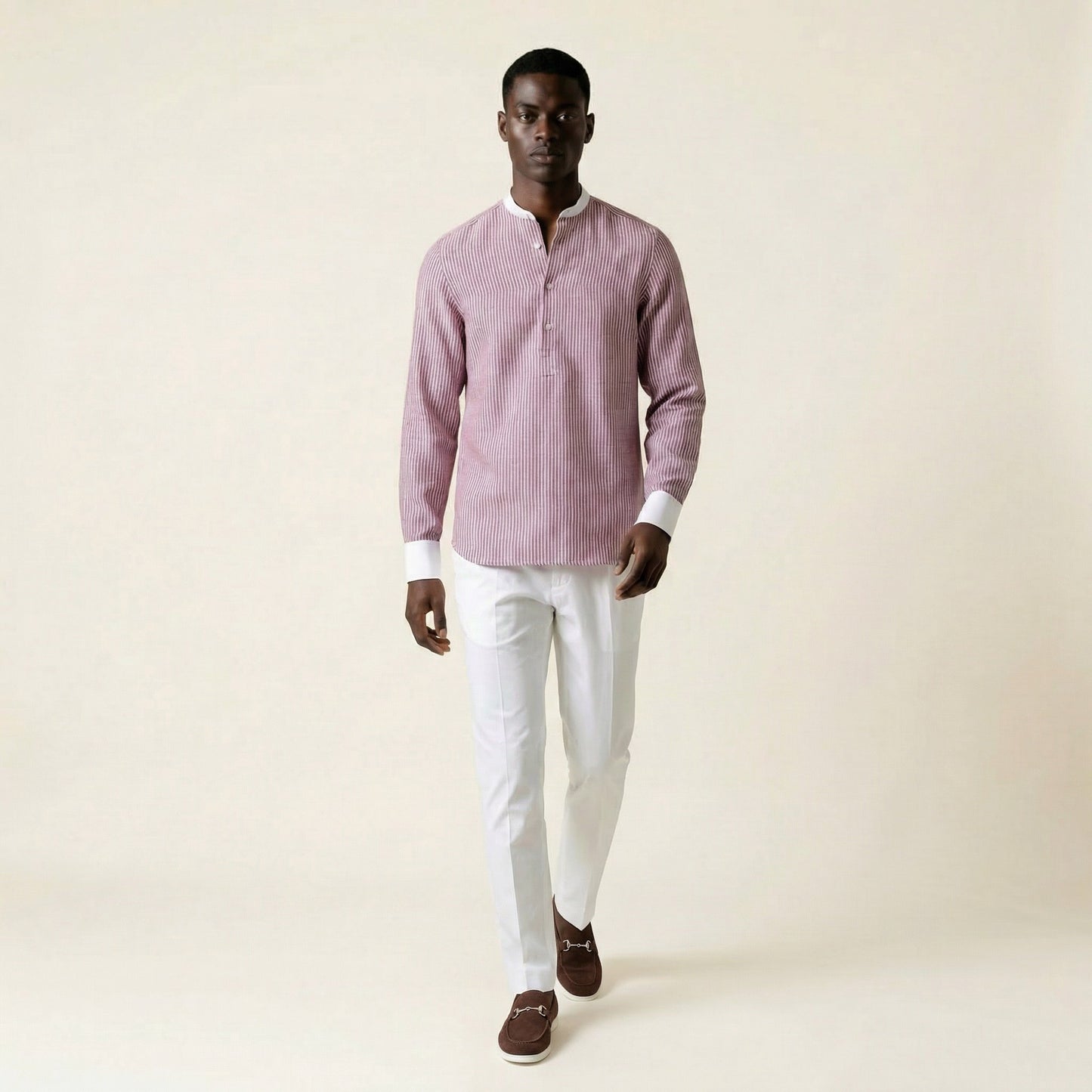 Polo Shirt, Red Stripes, Pure Linen, Ariston