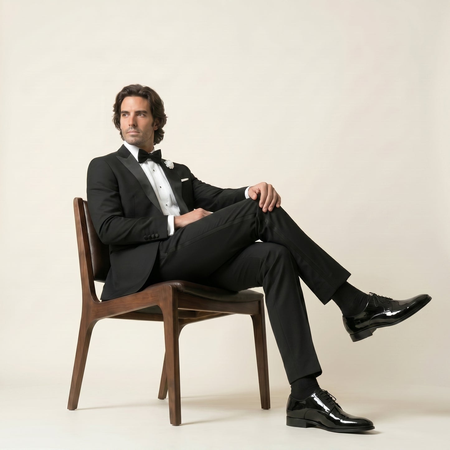 Peak Satin Lapel, Black, Tuxedo, Wool & Mohair, Loro Piana "Kid Mohair"