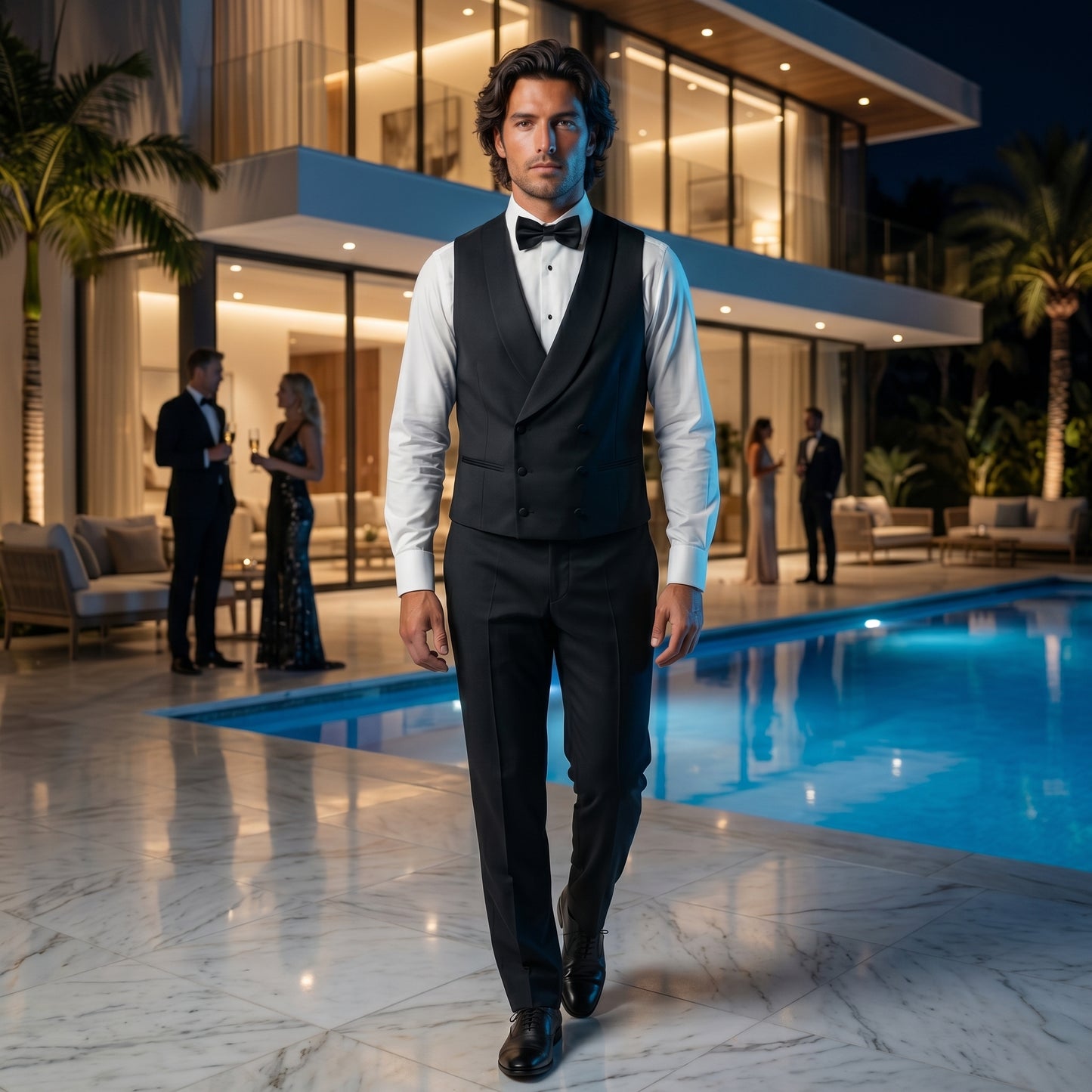 Tuxedo Waiscoat with Shawl Satin, Black, Pure Wool, Vitale Barberis