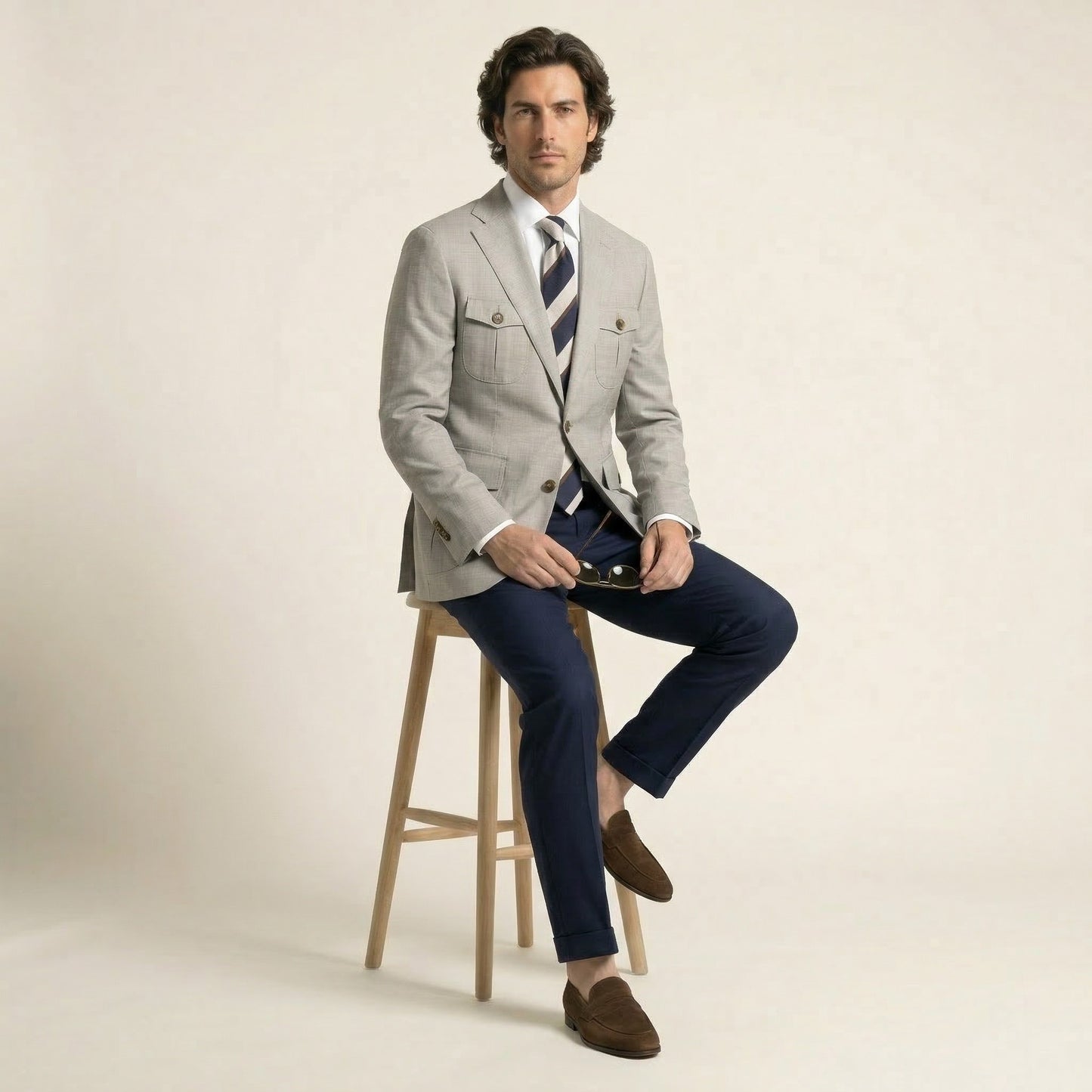 Safari Jacket, Beige, Pure Wool, Super 150's, Loro Piana