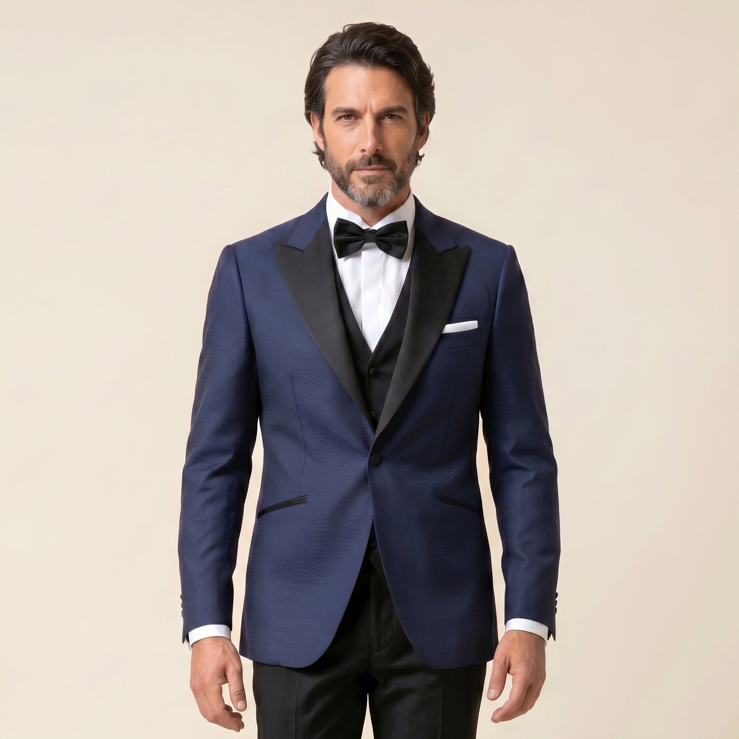 Peak 1/2 Satin Lapel, Royal Blue, Tuxedo Dinner Jacket, Wool & Silk, Caccioppoli