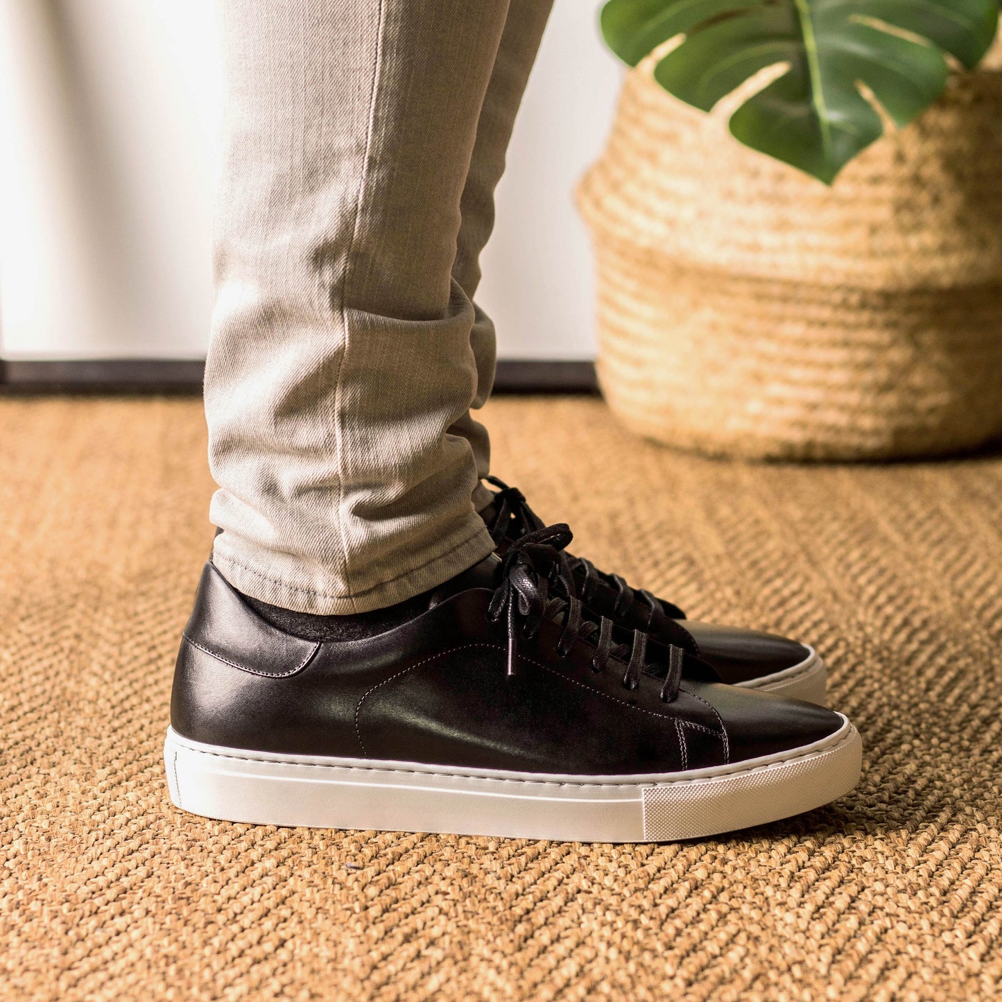Leather Trainer │ Black Painted Calf - White Sole