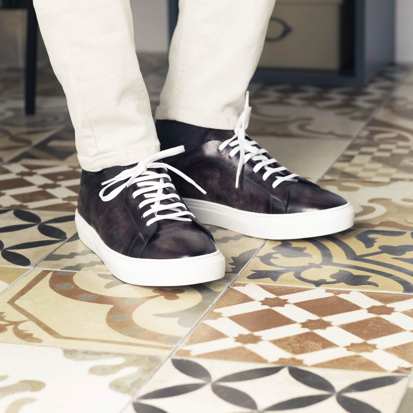 Leather Trainer │ Aubergine Patina