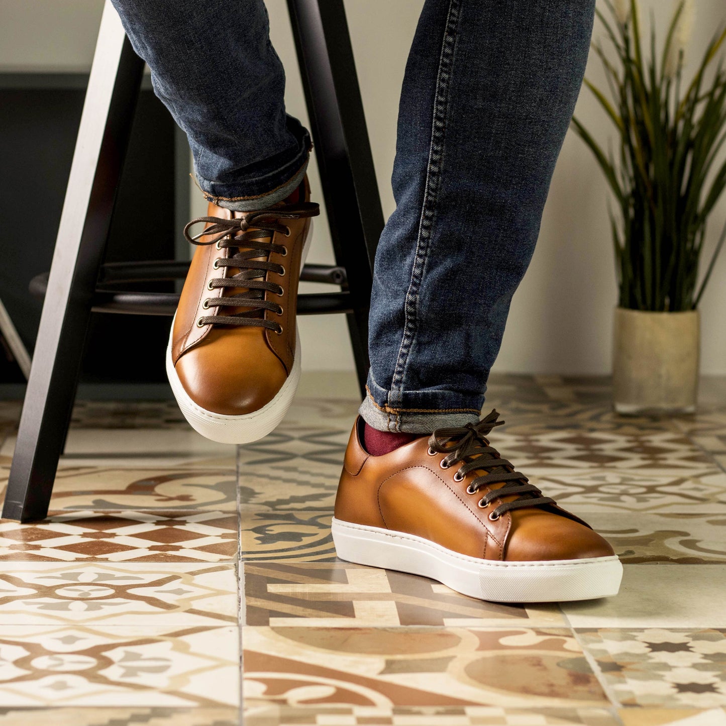 Leather Trainer │Cognac Painted Calf