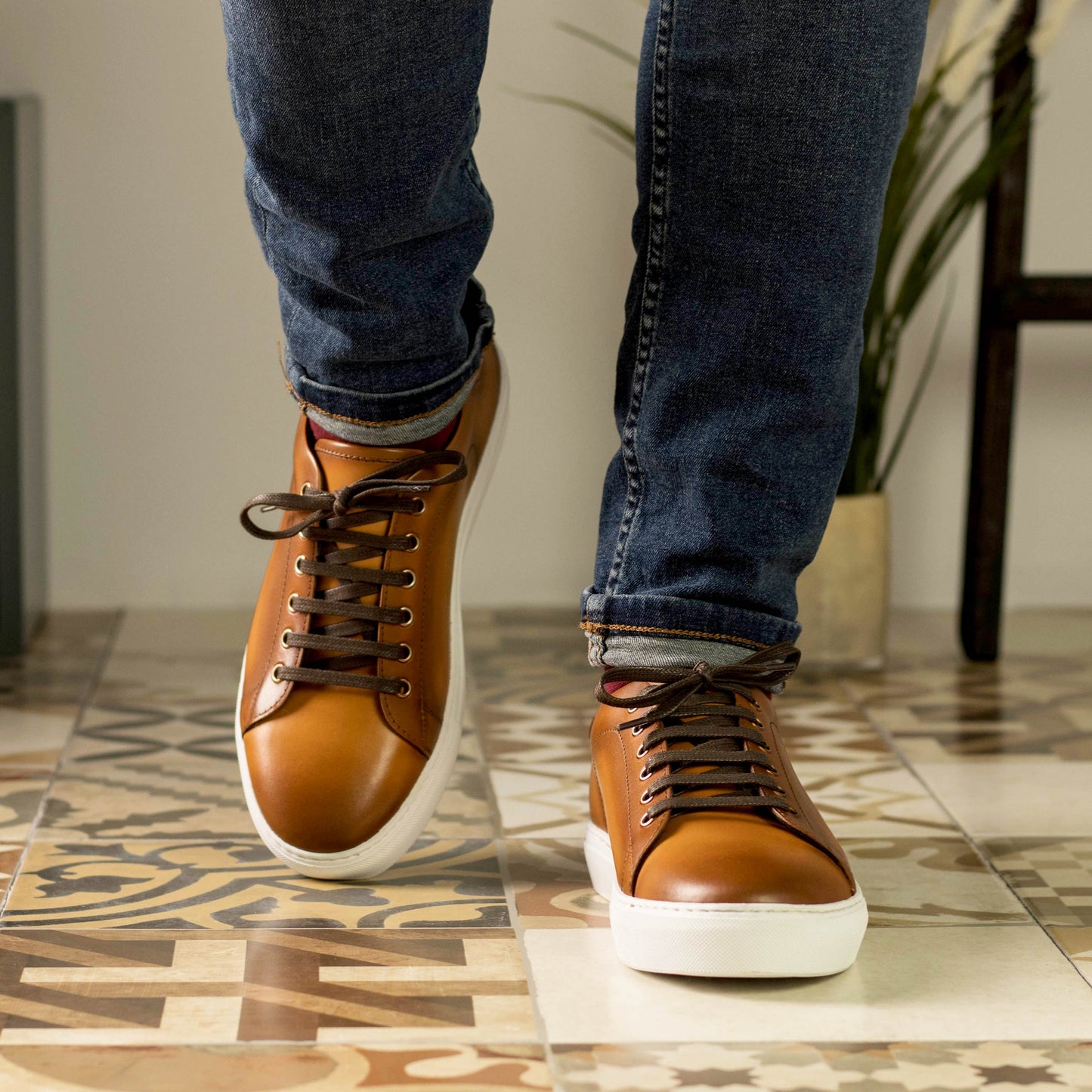 Leather Trainer │Cognac Painted Calf