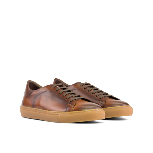 Leather Trainer │ Med Brown Painted Calf - Sole Caramel