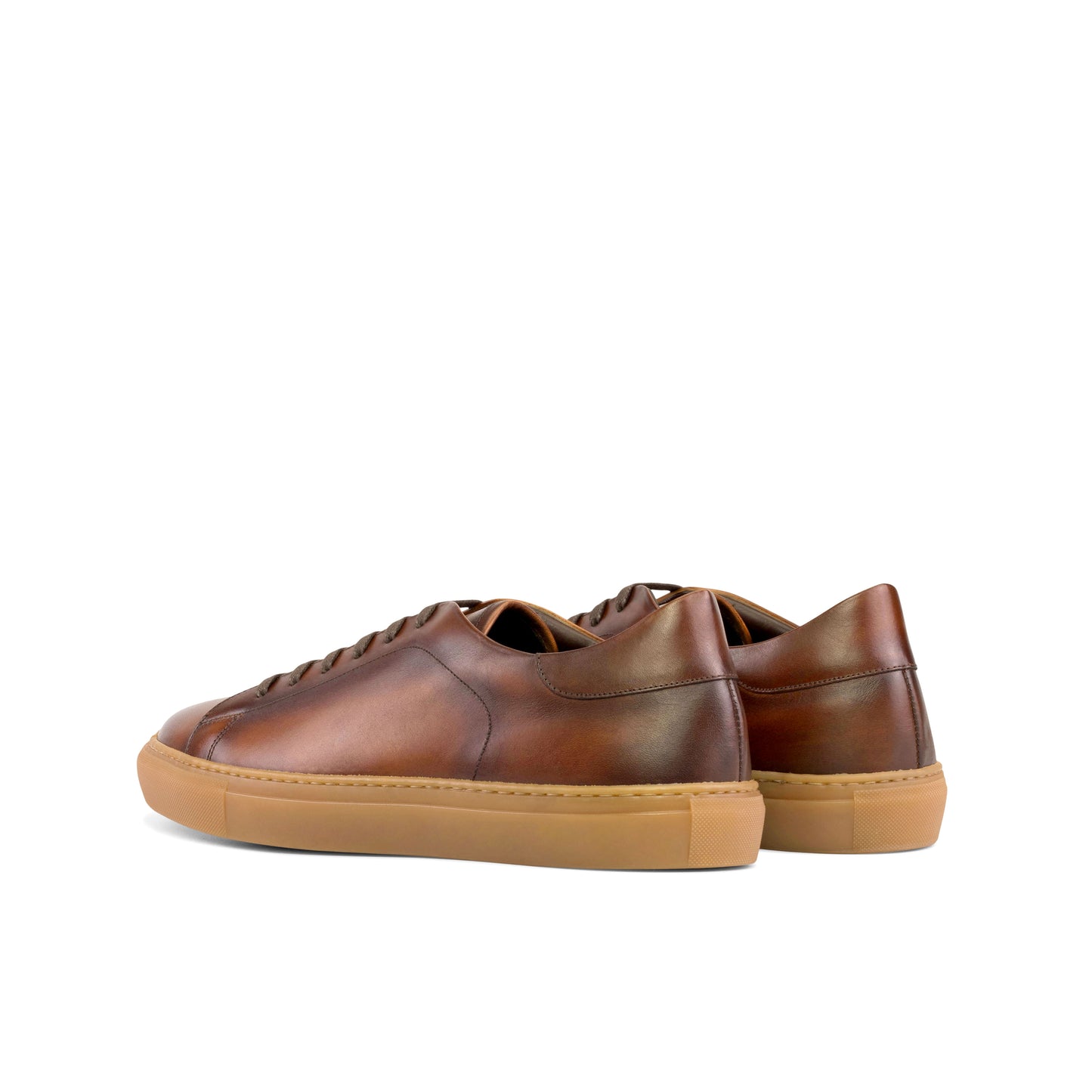 Leather Trainer │ Med Brown Painted Calf - Sole Caramel