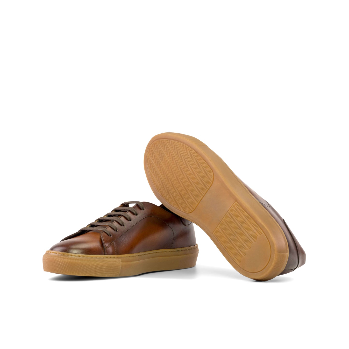 Leather Trainer │ Med Brown Painted Calf - Sole Caramel