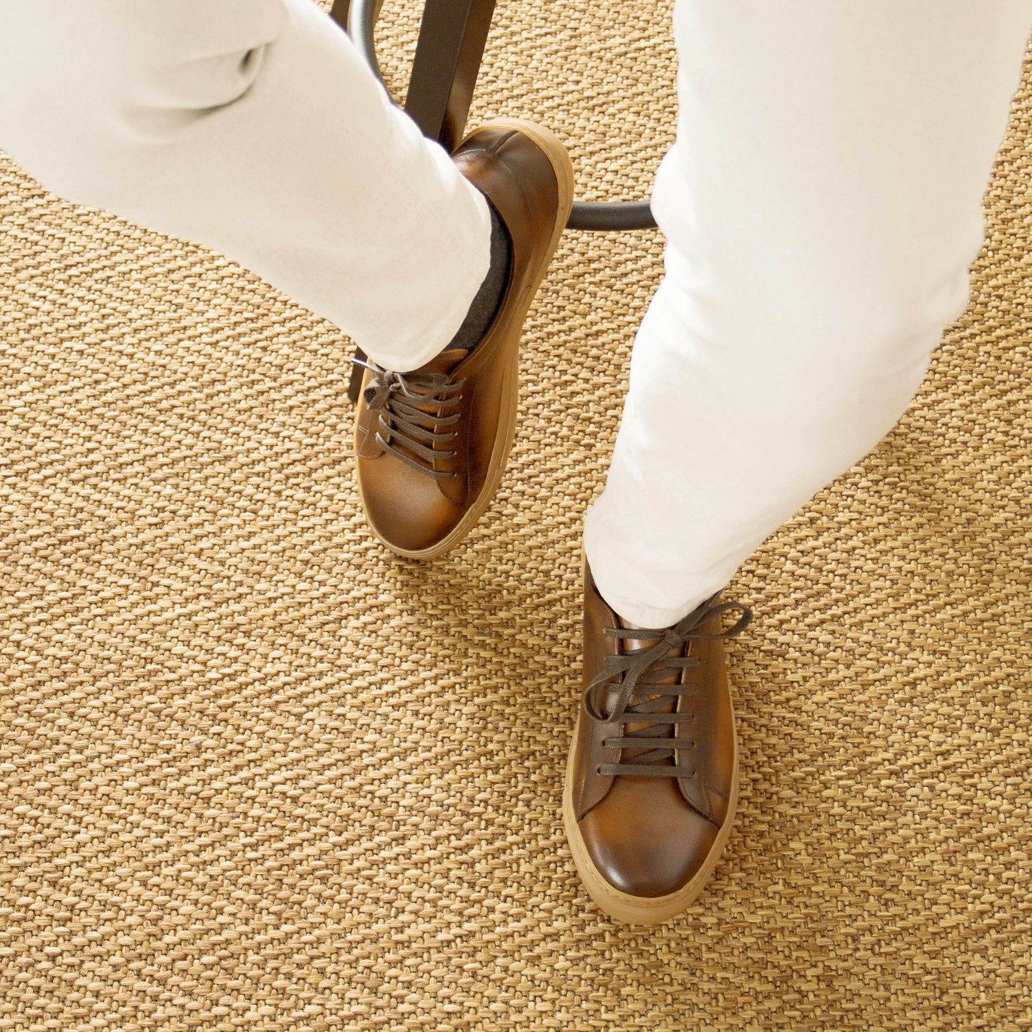 Leather Trainer │ Med Brown Painted Calf - Sole Caramel