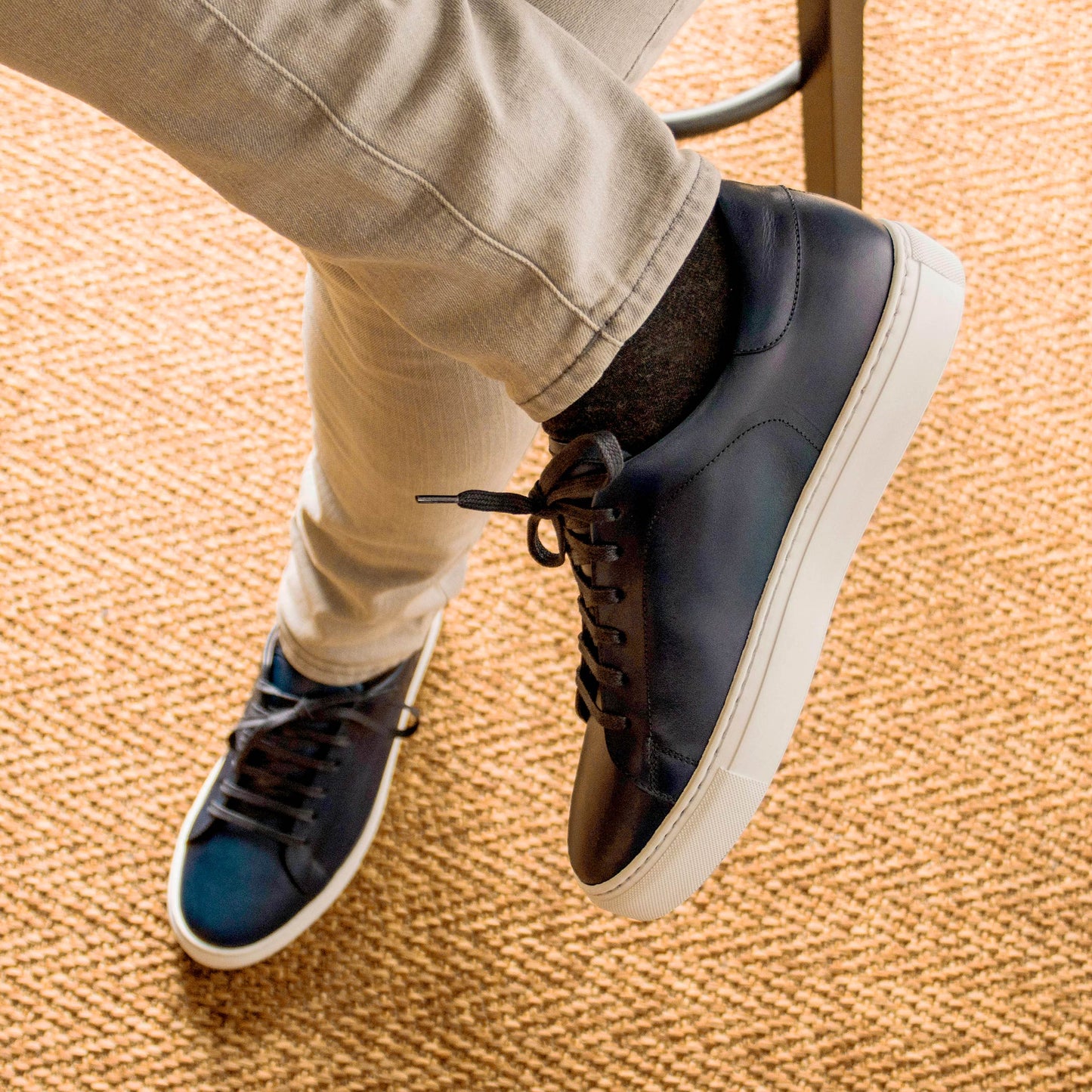 Leather Trainer │ Navy Painted Calf