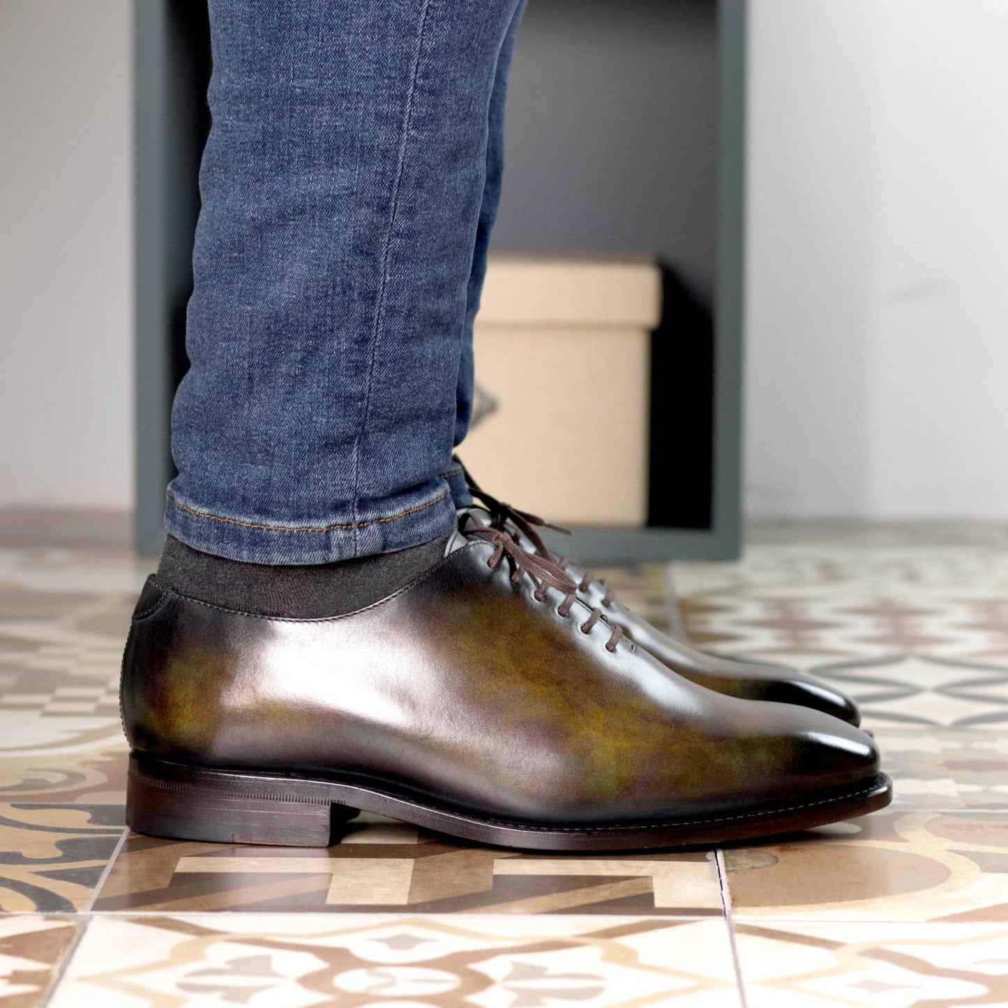 Leather Whole Cut Savile │ Camel-Green Patina