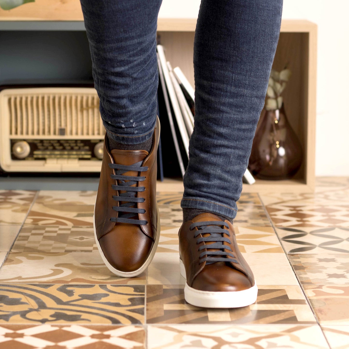 Leather Trainer │ Med Brown Painted Calf