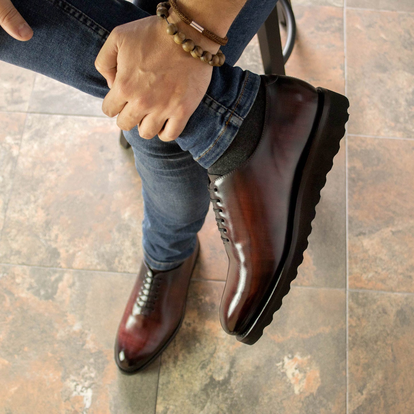 Leather Whole Cut Zurigo │ Burgundy Patina - Rubber Soles